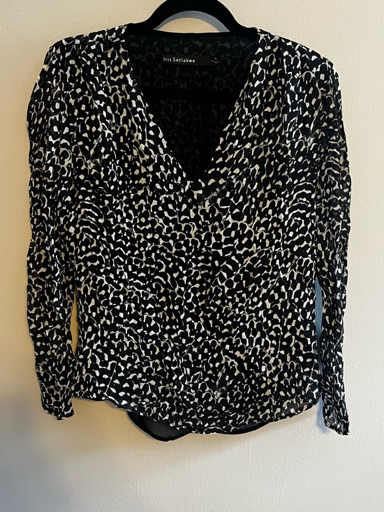 Iris Setlakwe Tops - Iris Setlakwe Black & White Printed Sheer V-Neck Blouse - Women’s Size 10